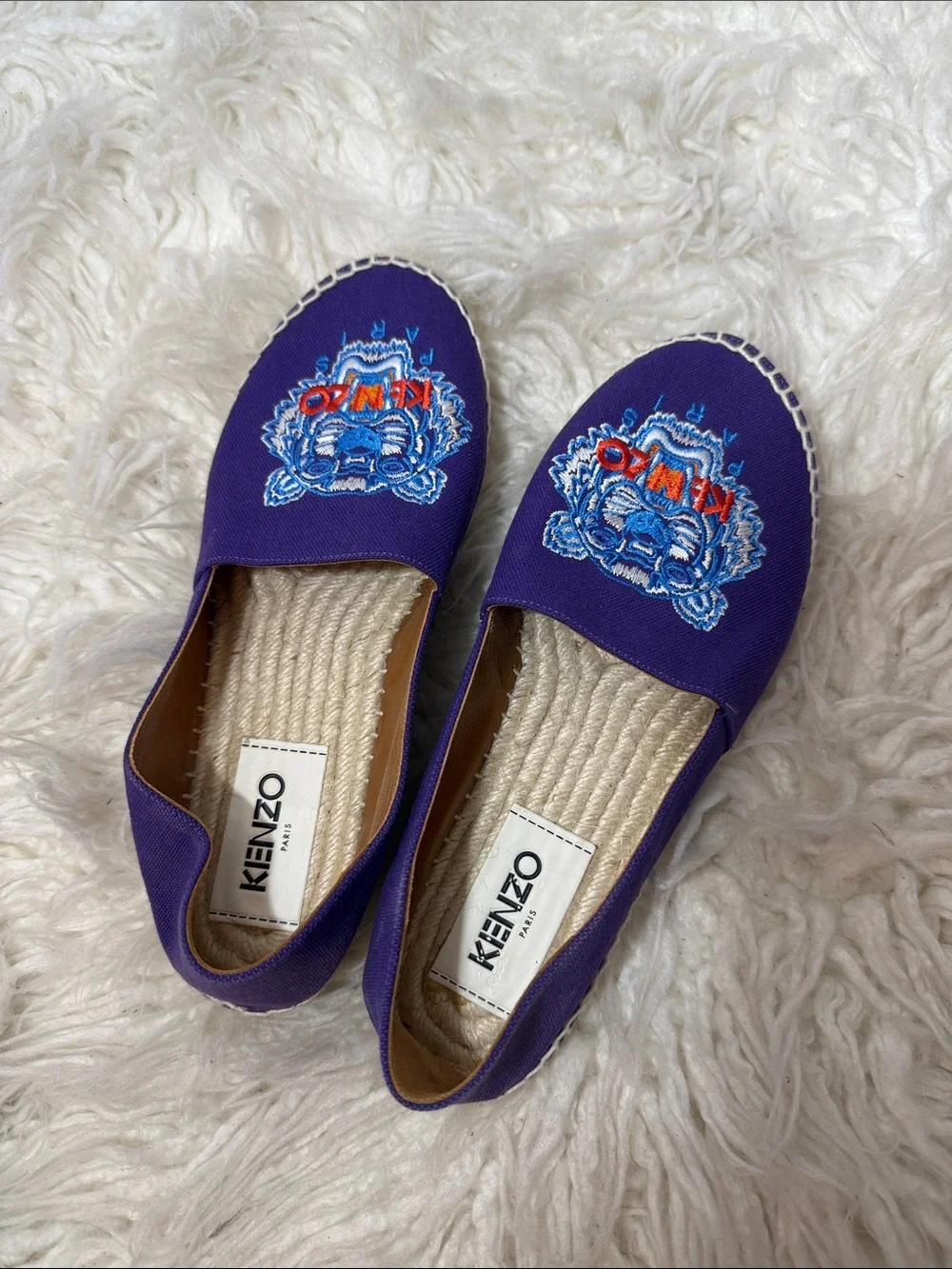 KENZO Espadrilles Purple Tiger-Embroidered Espadrille Slip-Ons size 39 or 9